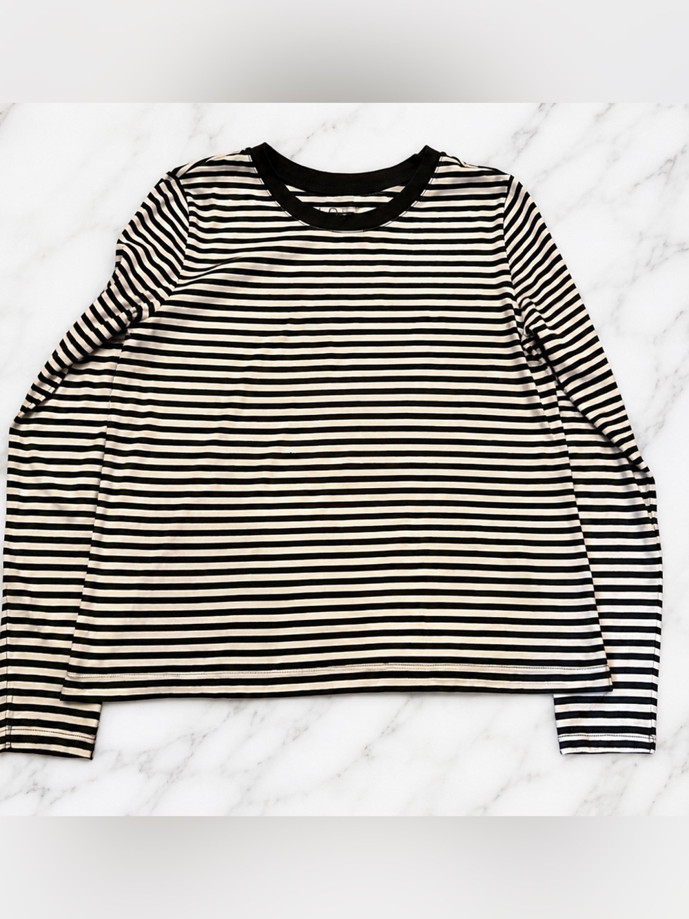 LOFT Grey White Striped Long Sleeve Crew Neck Tee Top Women’s Size M